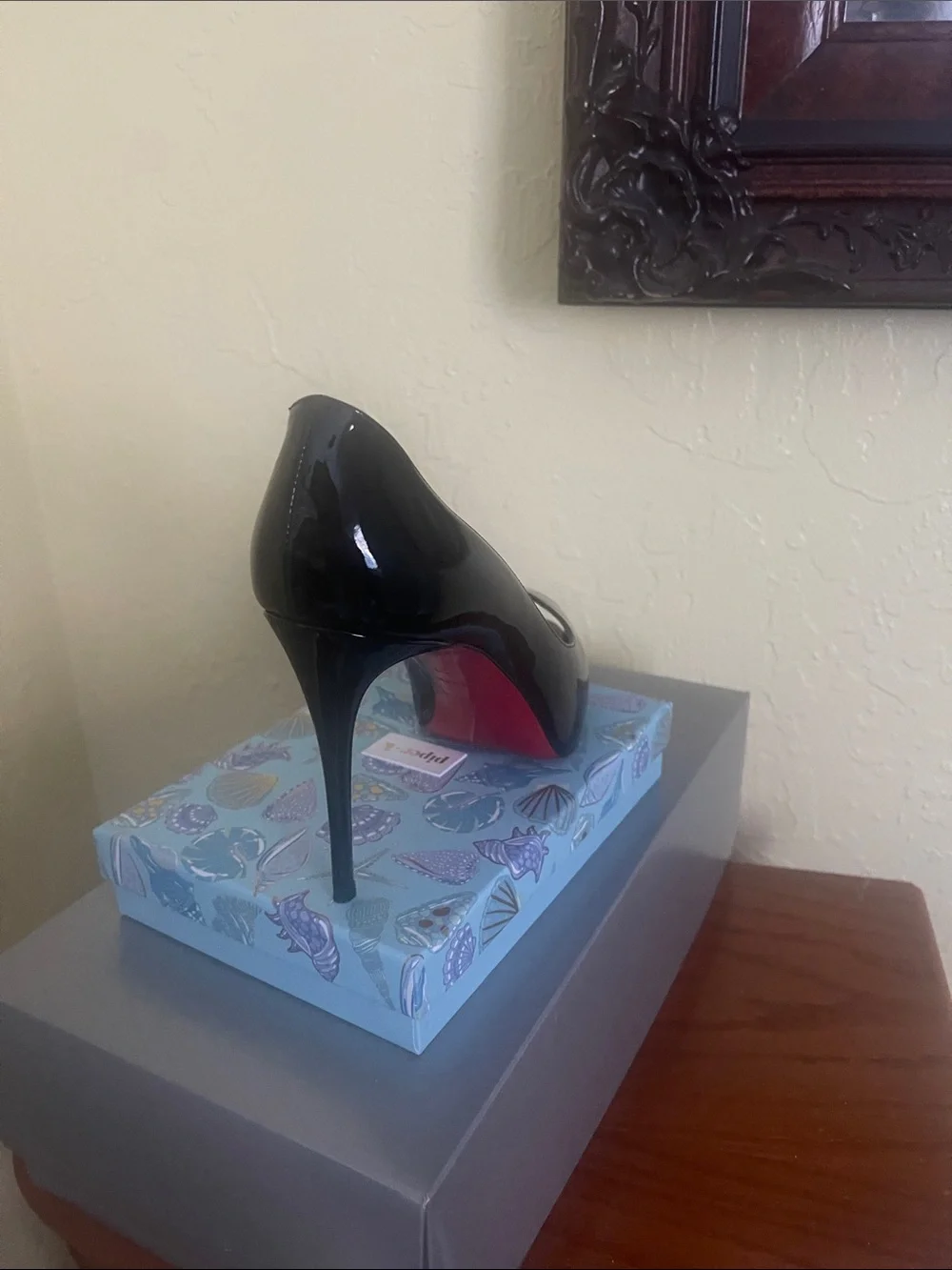 Christian Louboutin Black Patent Peep-Toe Pump